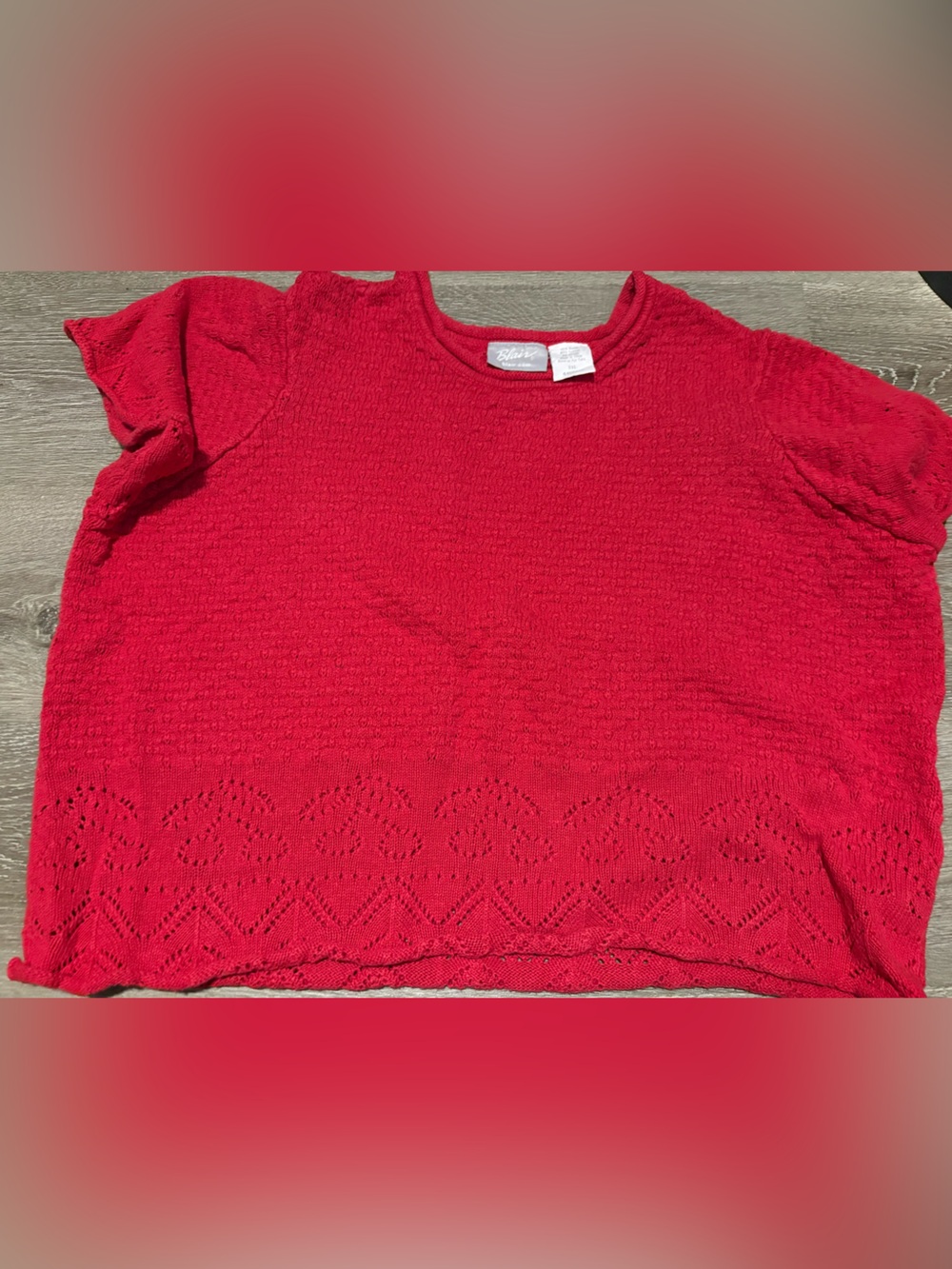 Blair Bright Red Eyelet Knit Scoop Neck Sweater